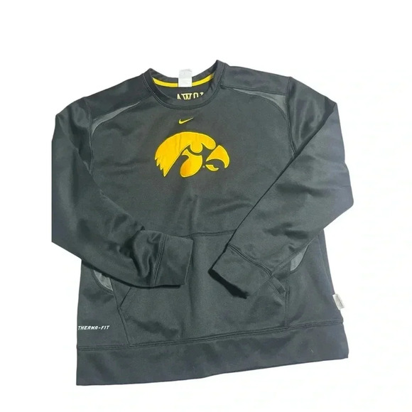 Nike Iowa Hawkeyes Therma Fit Crew Neck Sweatshirt Black Yellow - Picture 1 of 10